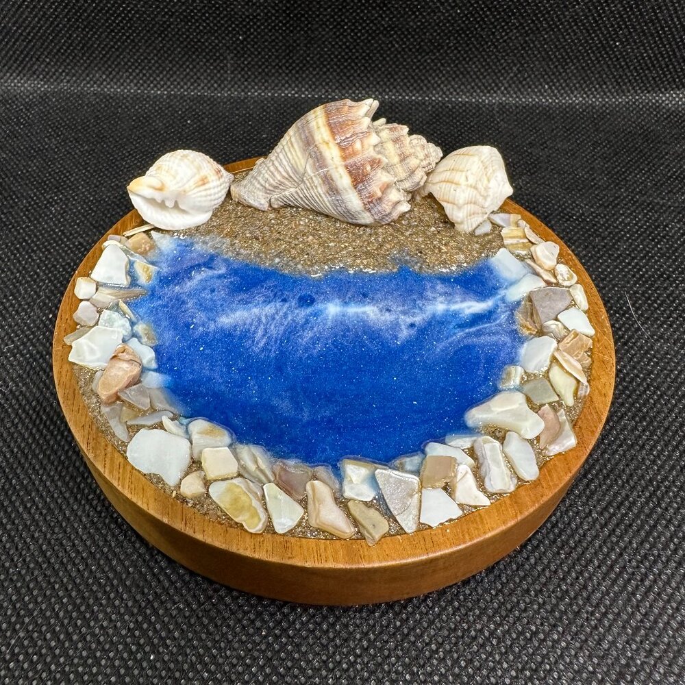 Handmade Ocean Jewelry Dish: Wood Beach Decor Trinket Bowl - Unique